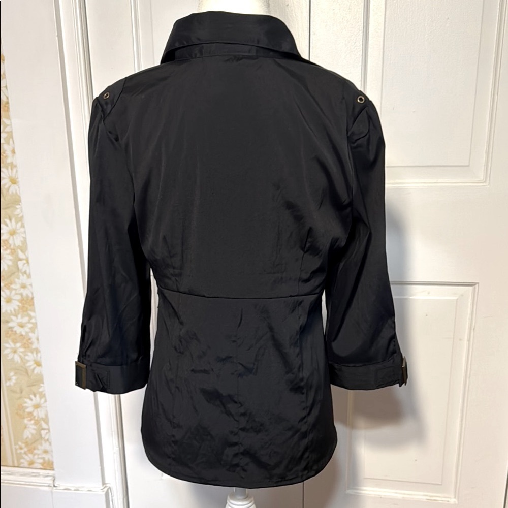 Antilia Femme Black 3/4 Sleeve Ruched Blouse - Picture 2 of 9